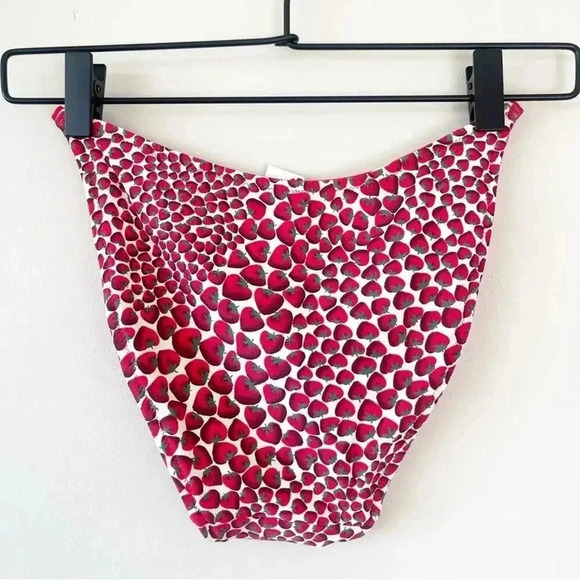 J Crew 90s no tie string bikini bottom Strawberry Stripe reversible print S NWT - Picture 6 of 7